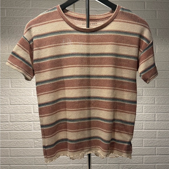 American Eagle Outfitters Tops - American Eagle Outfitters Tan and Brown Fitted Ribbed T-Shirt